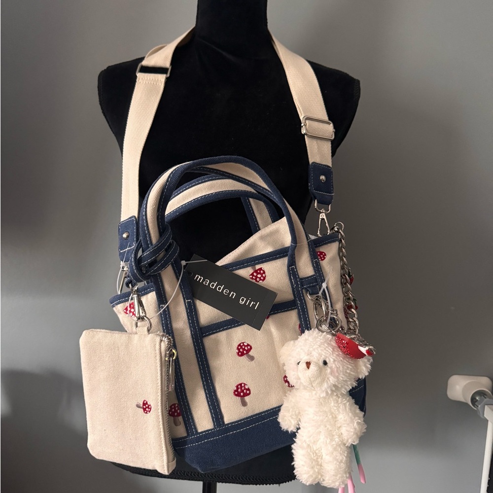 Madden Girl Blue and Cream Mushroom Tote Bag